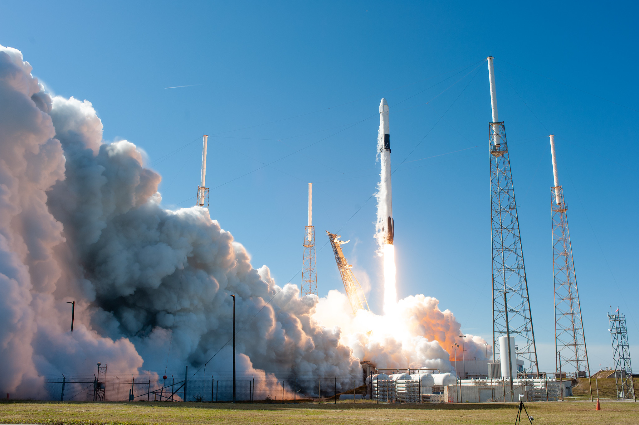 A SpaceX Falcon 9 rocket lifts off.