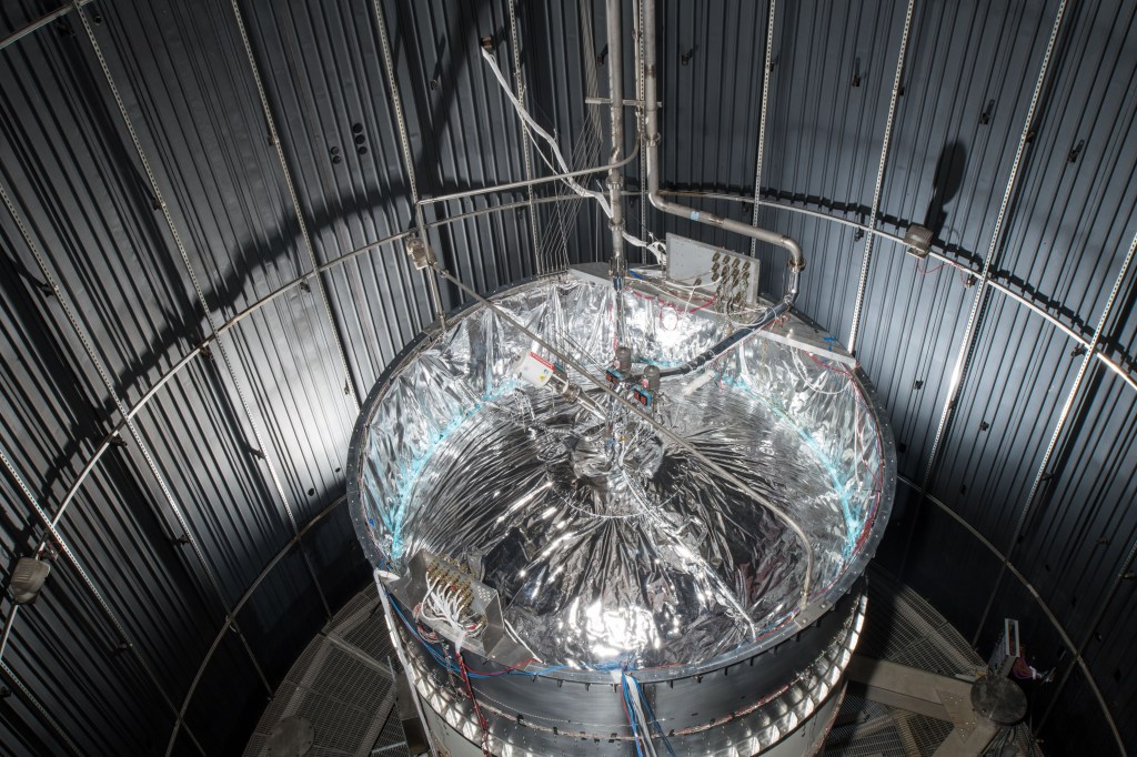 Closer view of the 13-foot diameter SHIVER test tank built by NASA.