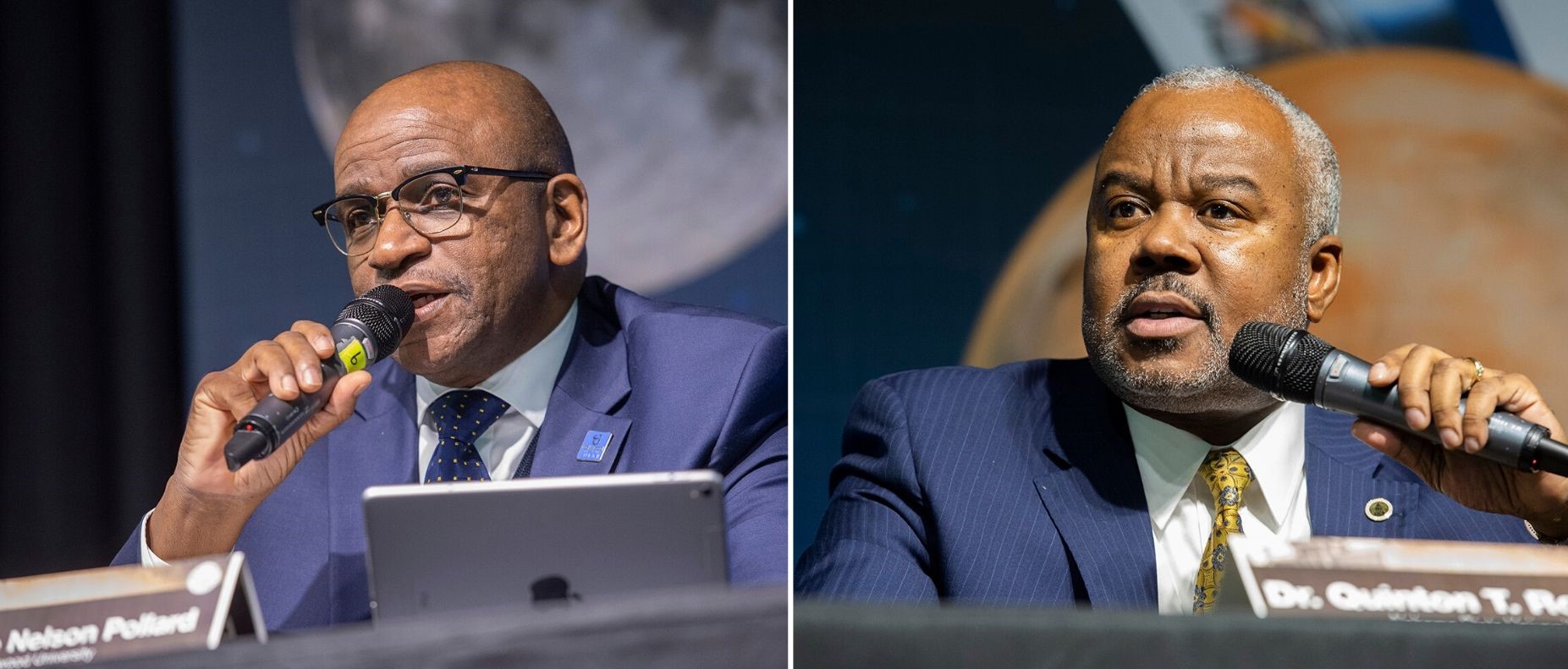 Leslie Pollard, left, president of Oakwood University in Huntsville, and Quinton Ross, president of Alabama State University.