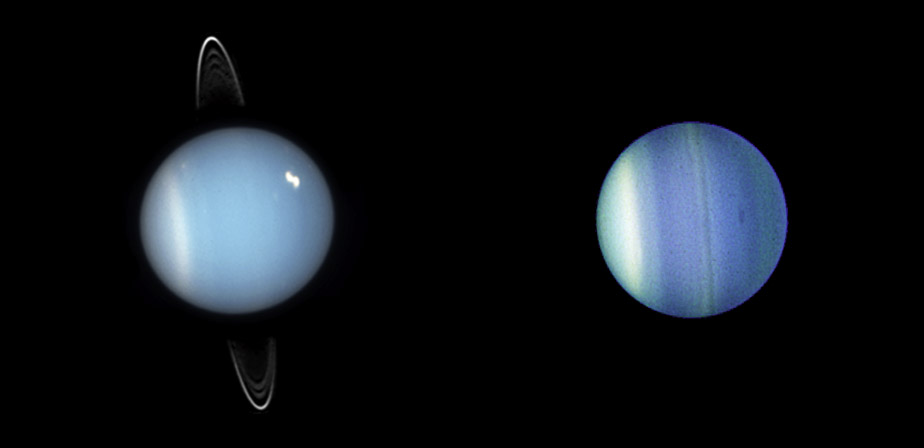 two views of light-blue Uranus from Hubble
