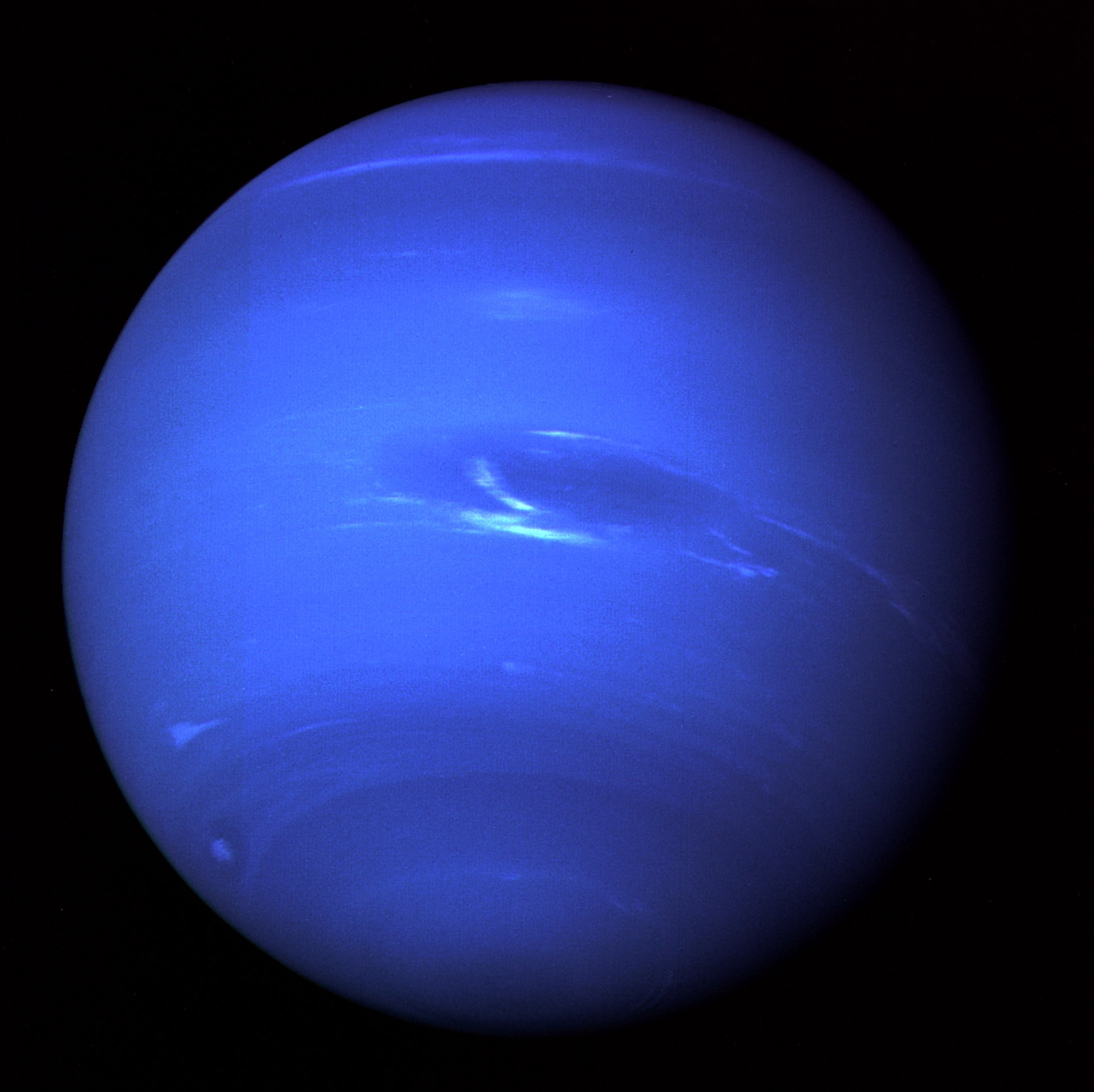 deep blue image of Neptune seen by Voyager 2