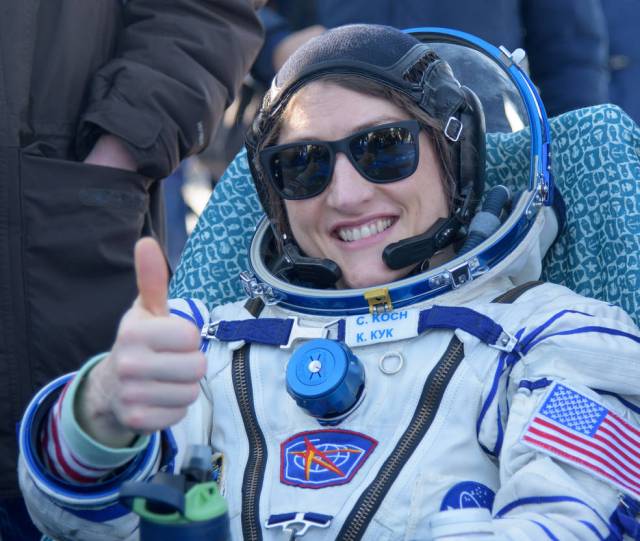 Koch set a record for the longest single spaceflight by a woman with a total of 328 days in space and participated in the first all-female spacewalks.​