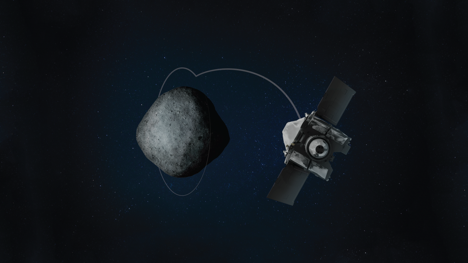 Illustration of OSIRIS-REx orbiting Bennu