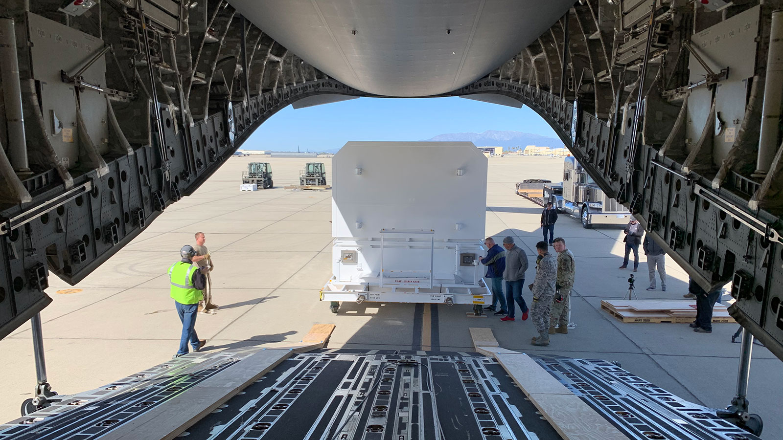 The shipping container carrying NASA's Mars 2020 rover