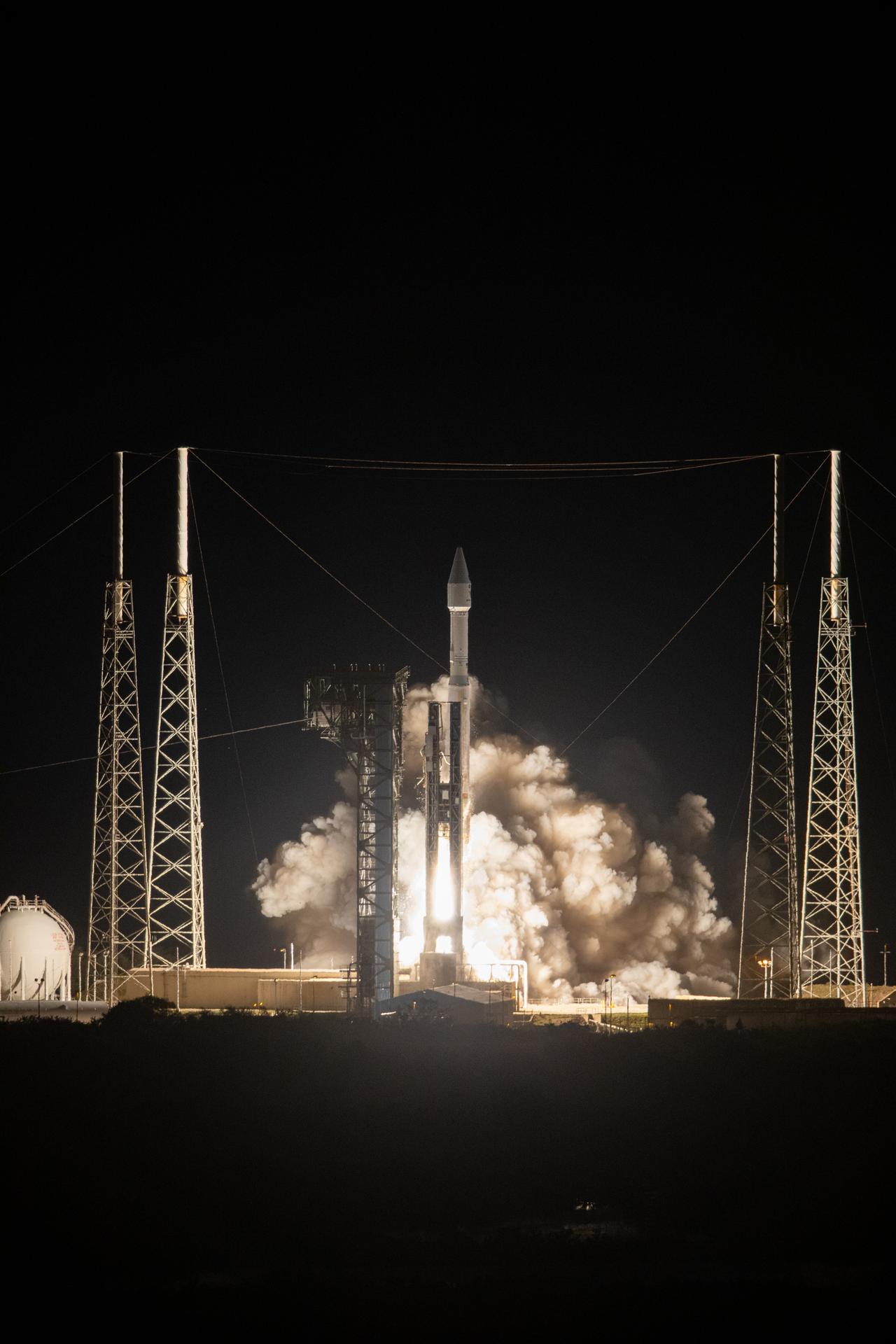 The ULA Atlas V rocket with the Solar Orbiter spacecraft lifts off Space Launch Complex 41 on Feb. 9, 2020 at 11:03 p.m. EST.