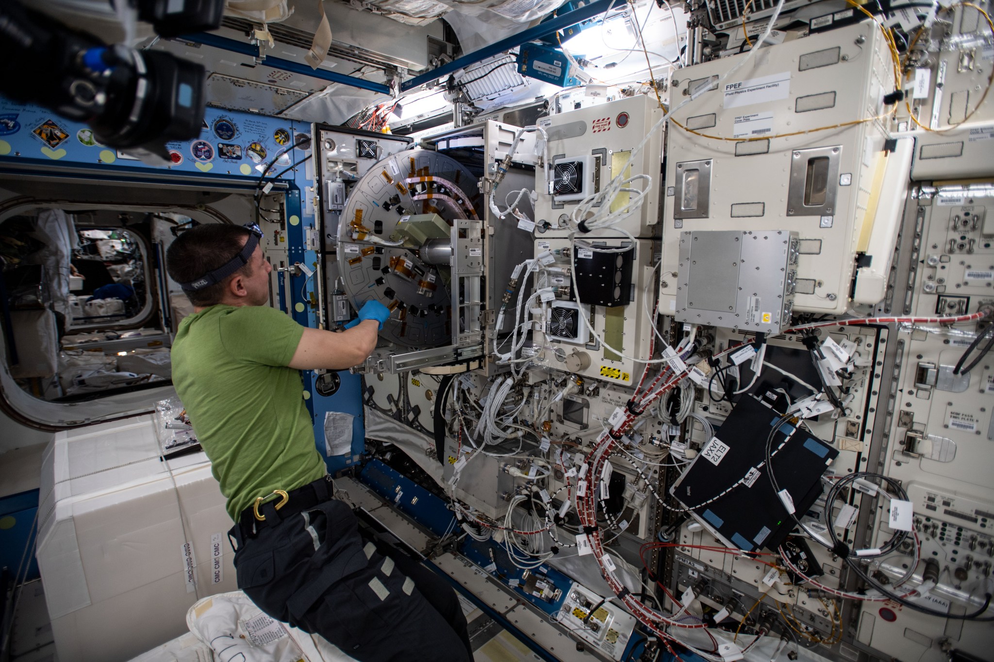 astronaut Andrew Morgan works on the Mouse Habitat Unit