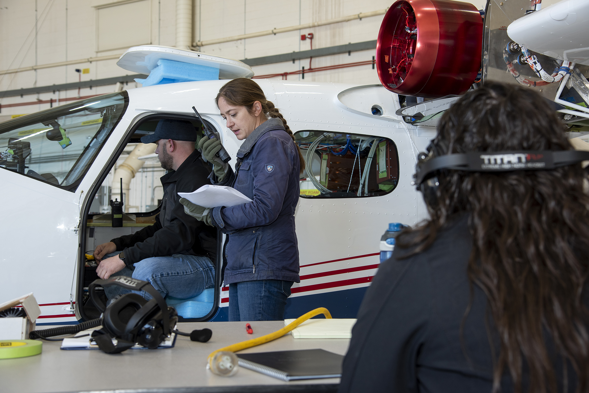The operations crew records the results of initial telemetry testing on NASA?s X-57.