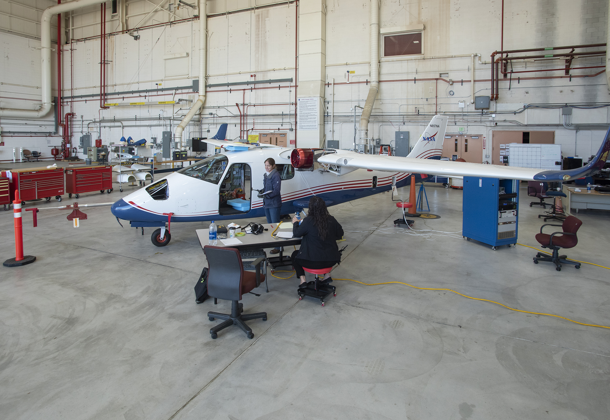 NASA engineers put the X-57 through its initial telemetry tests at AFRC.