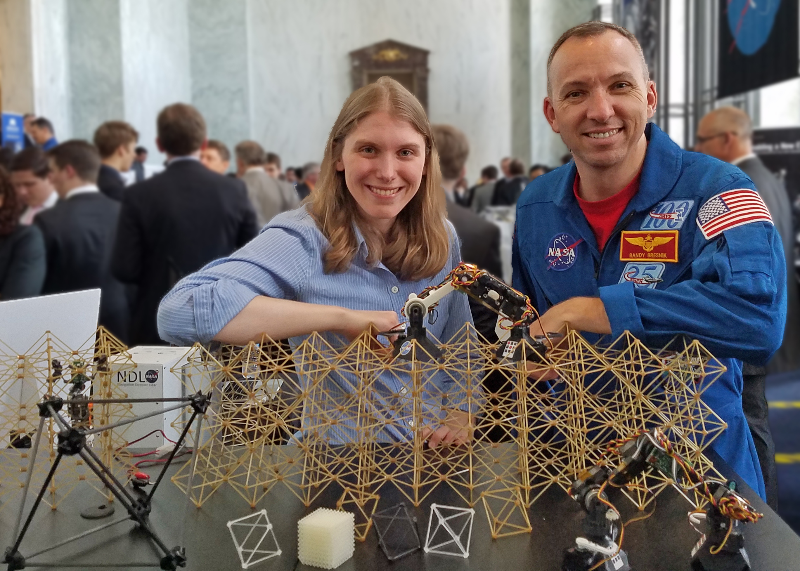 ARMADAS project representing the Game Changing Development Program at NASA’s Technology Day on the Hill with research scientist Dr. Christine Gregg discussing in-space construction with astronaut Randy Bresnik.