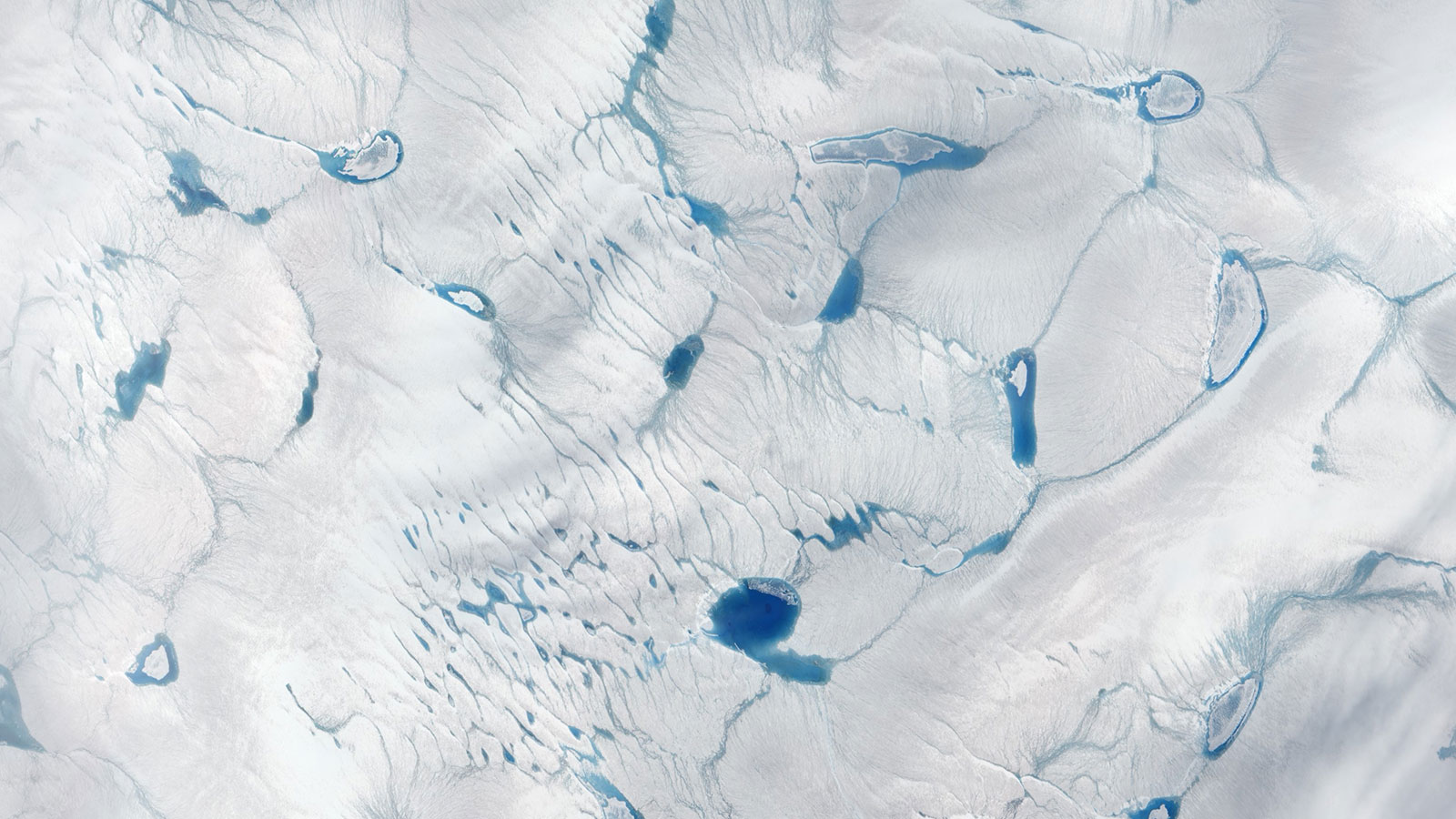 Pools of meltwater in southwestern Greenland's ice sheet