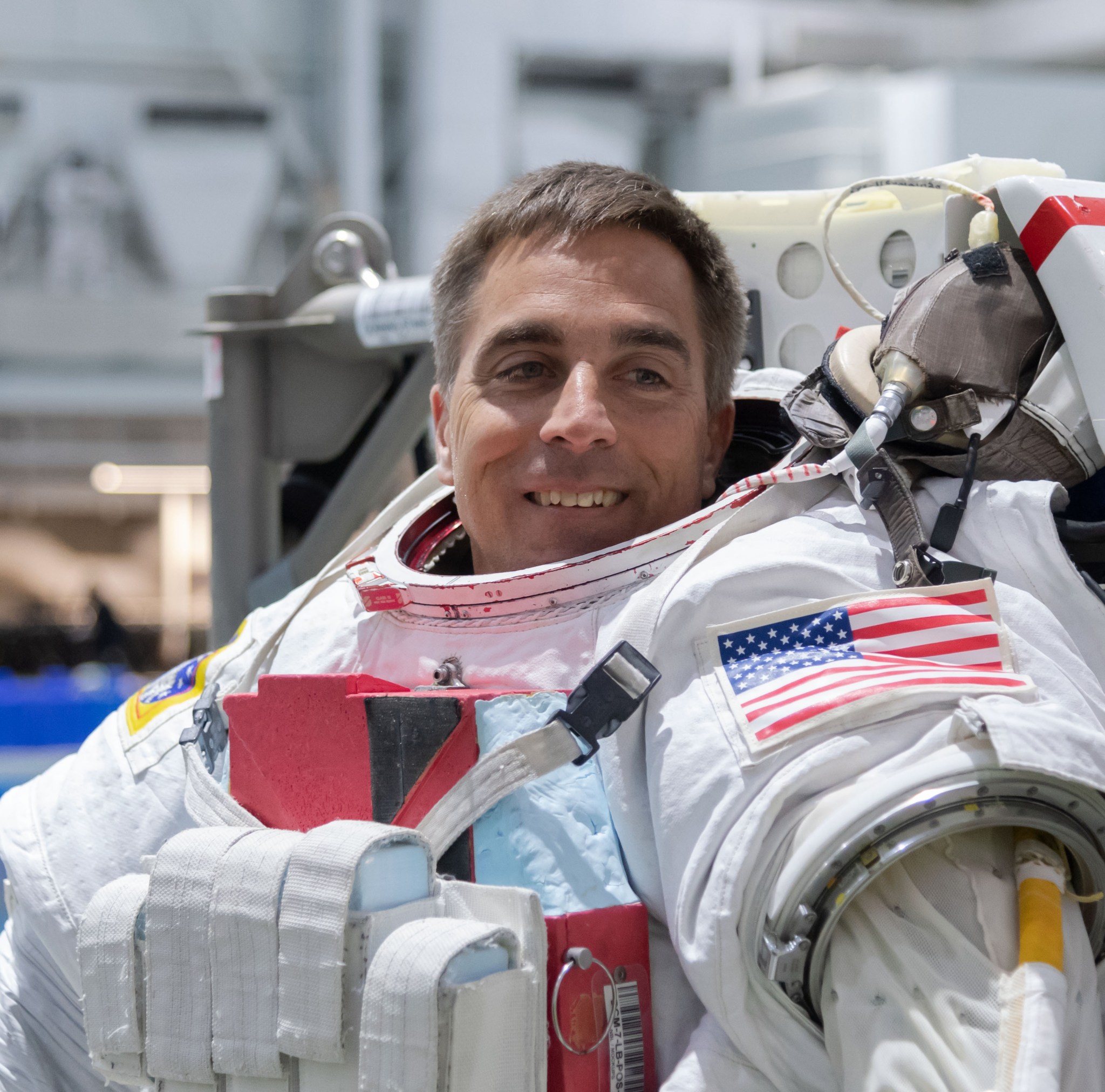 NASA astronaut Chris Cassidy prepares for a spacewalk simulation in the Neutral Buoyancy Lab at NASA’s Johnson Space Center