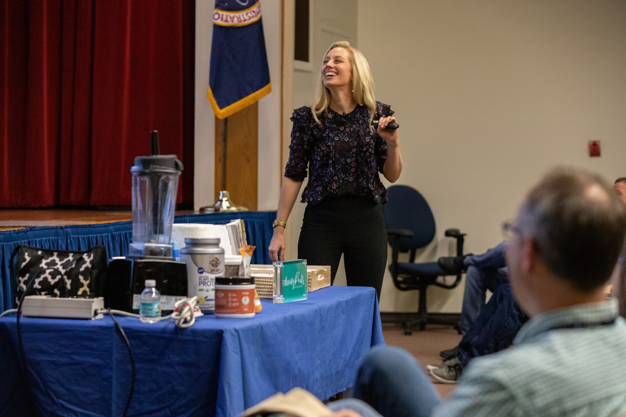 Carly Paige, an integrative nutrition health coach and chef, speaks to Kennedy Space Center employees on March 5, 2020.