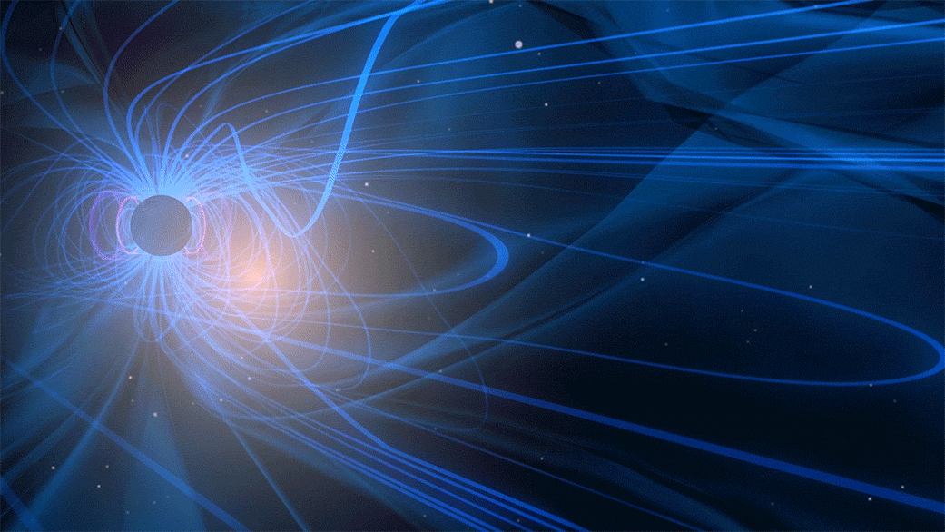 moving image with black orb surrounded by blue swirls and orange sparks moving inward