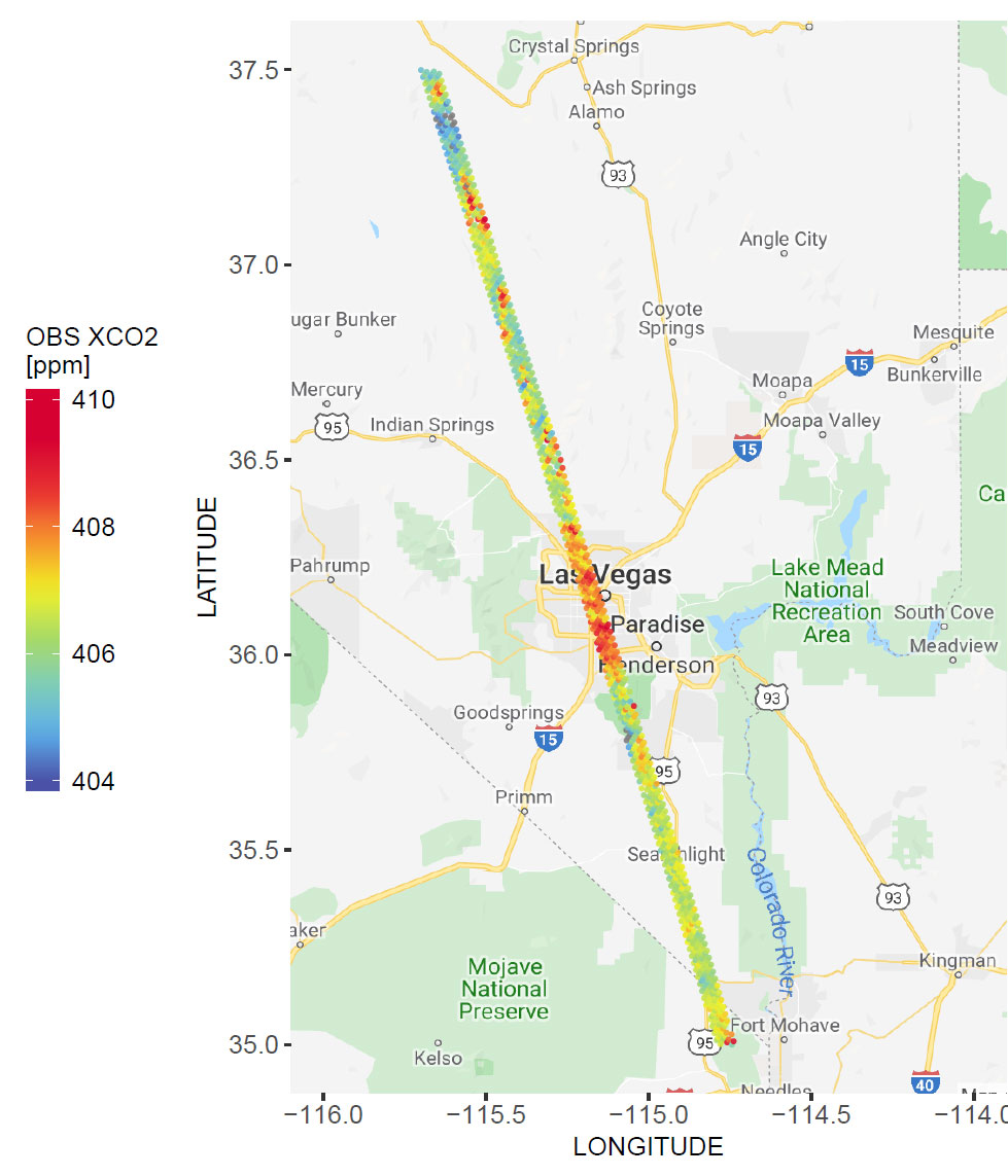 A spatial map of the amount of carbon dioxide (CO2)