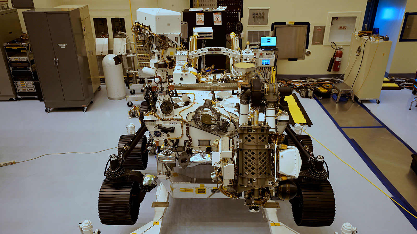 Top center: The plate on the aft crossbeam of NASA's Mars Perseverance rover