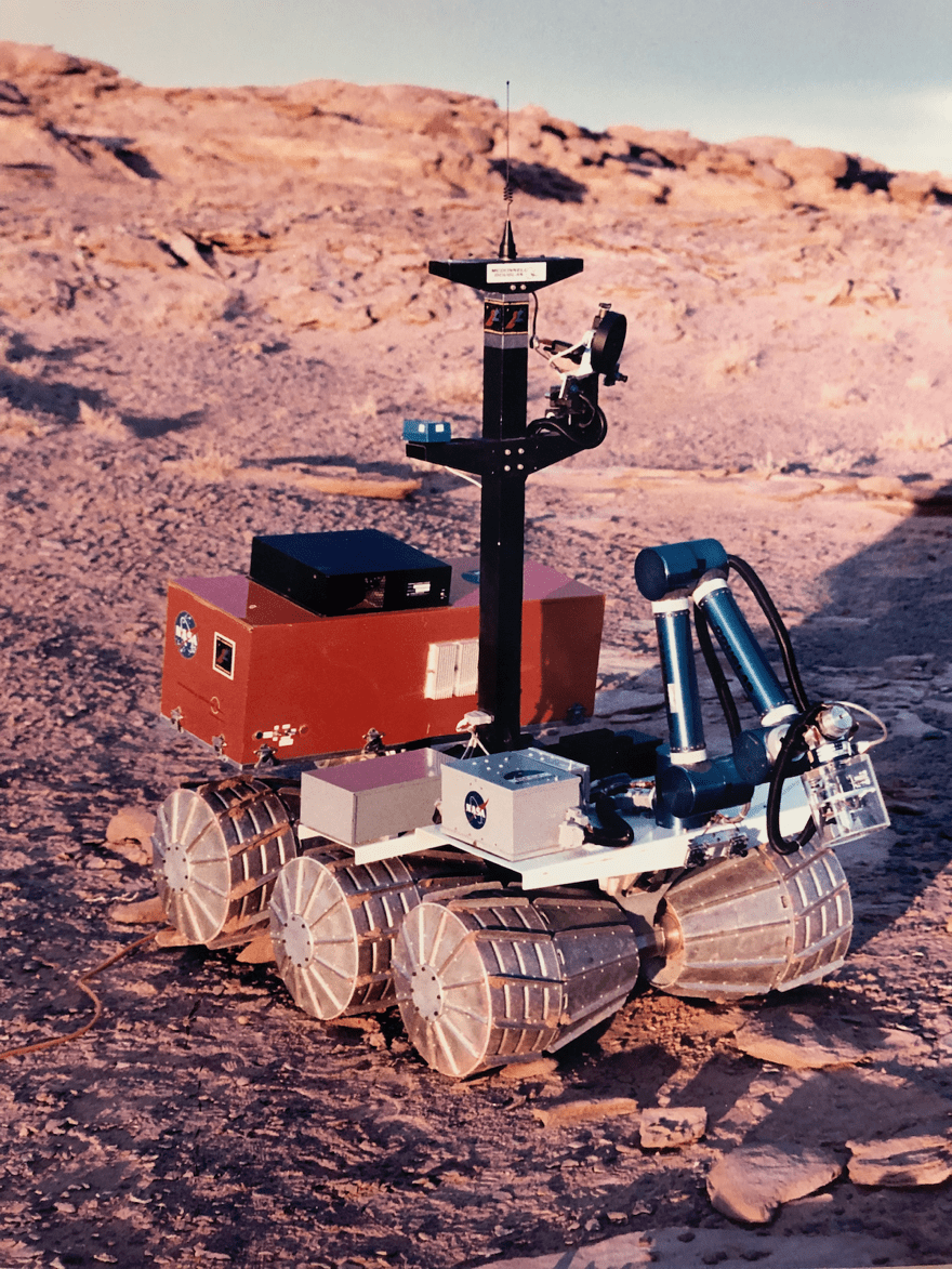 The Marsokhod rover photographed during a field experiment that took place in 1998 in Tuba City Arizona.