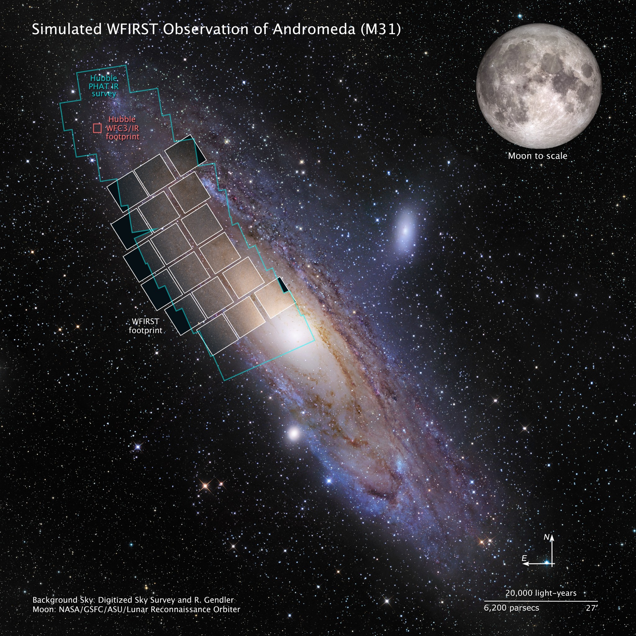 This graphic shows a simulation of a WFIRST observation of M31