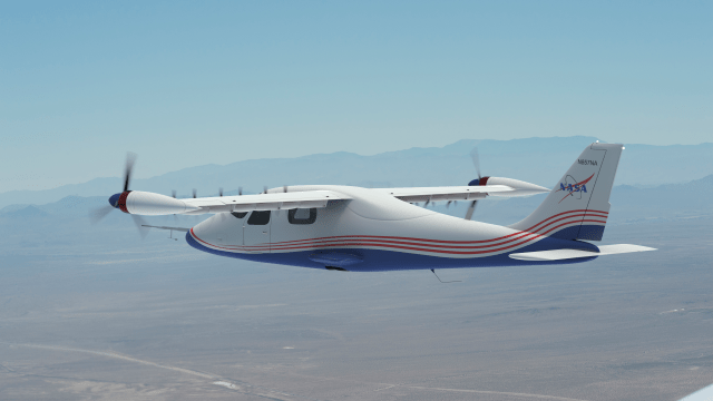 Artist's concept image shows NASA?s first all-electric X-plane in flight.