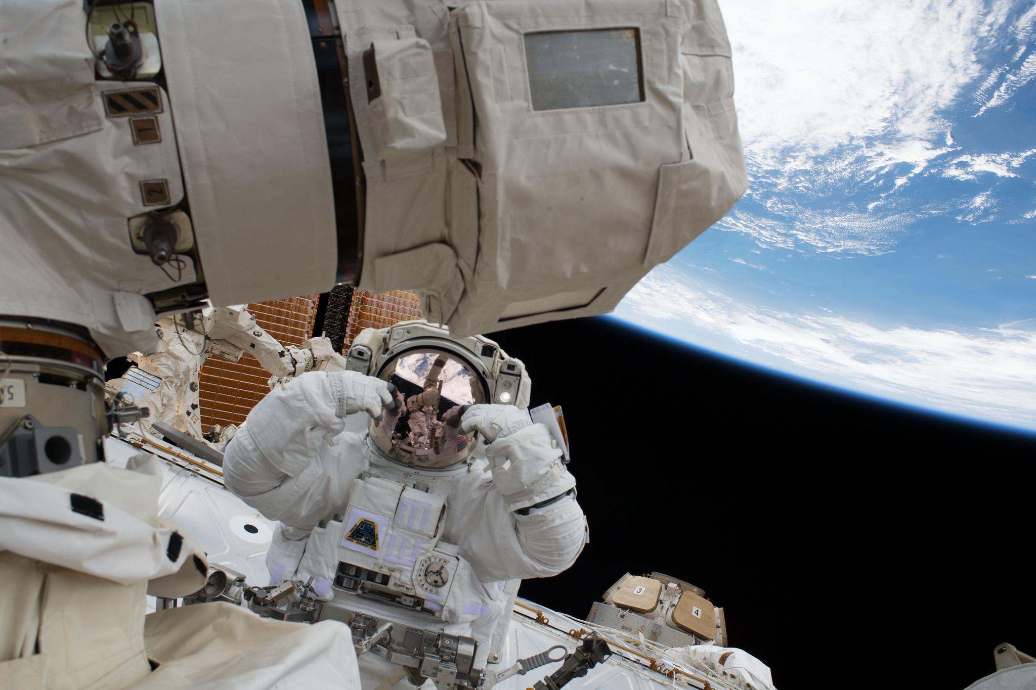NASA astronaut Scott Tingle is pictured during a spacewalk on Jan. 23, 2018