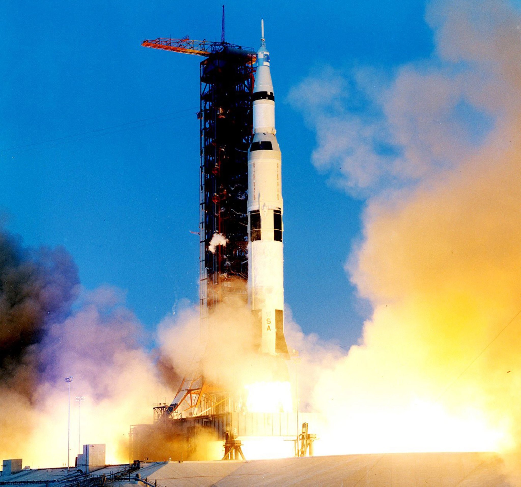 Liftoff of the Apollo 13 mission from Launch Pad 39A at Kennedy Space Center in Florida on April 11, 1970.