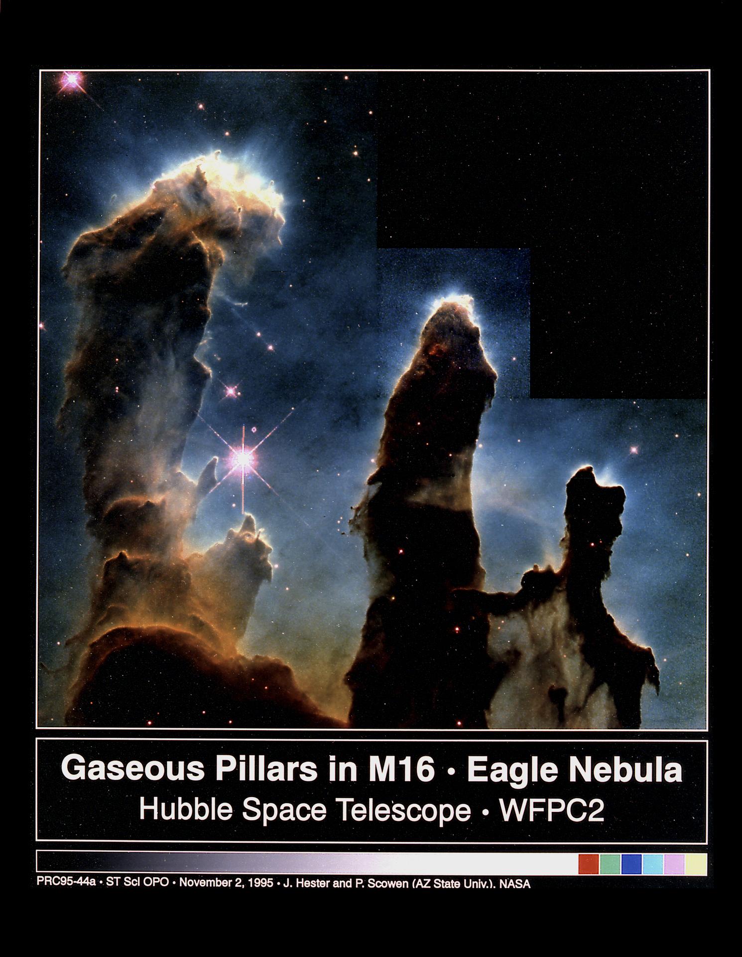Part of the Eagle Nebula taken by the Hubble Space Telescope on April 1, 1995.