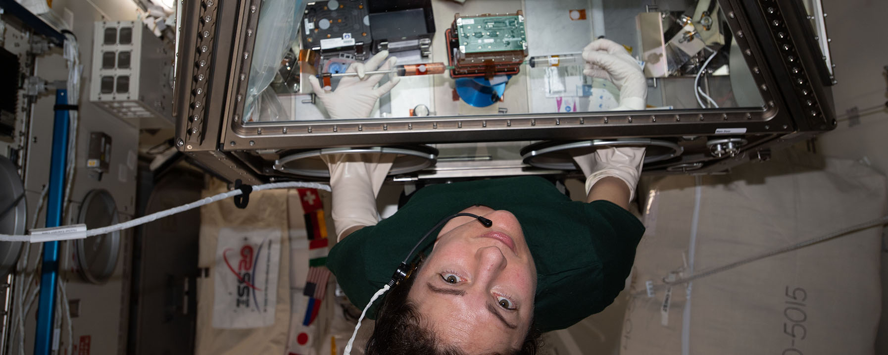 Astronaut doing experiment on space station