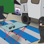 Artist rendition of camp site with various NASA technologies in the camp site.