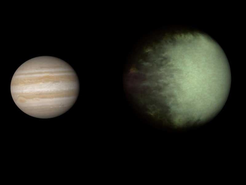 Kepler-7b shown next to Jupiter