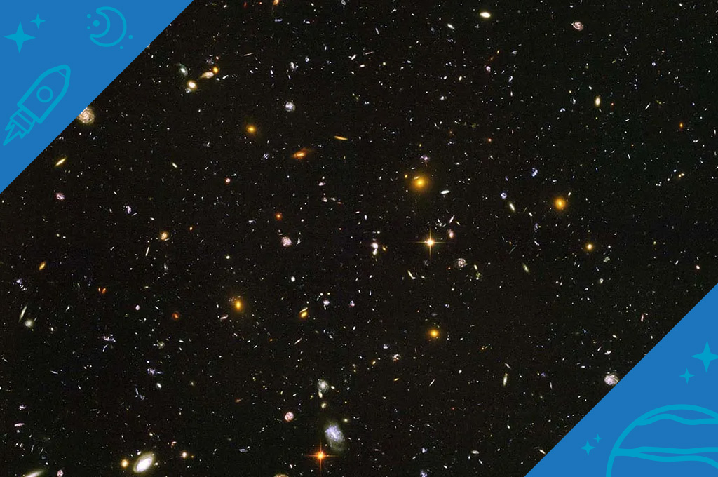 Hundreds of different colored galaxies in space