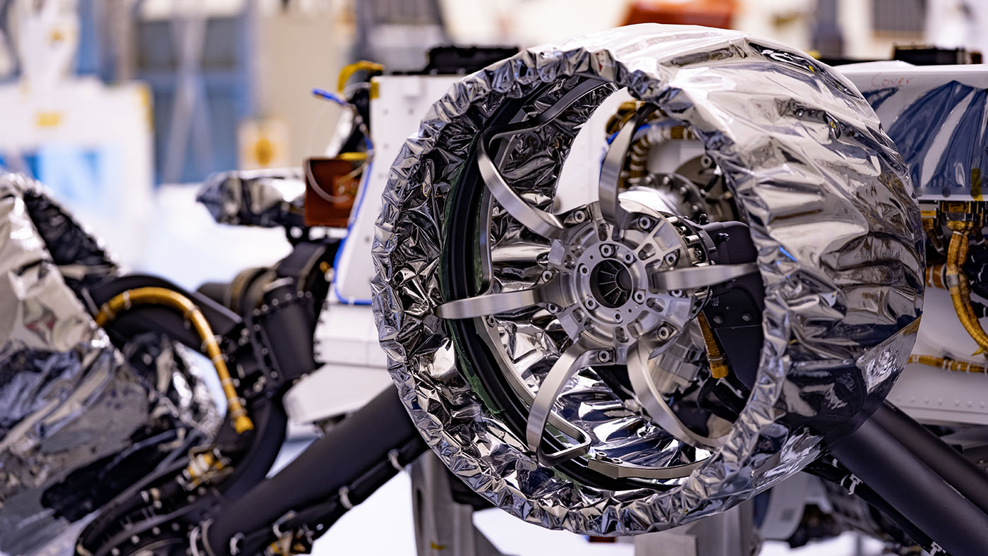 This wheel, and five others just like it, heads to Mars on NASA's Perseverance rover this summer. 