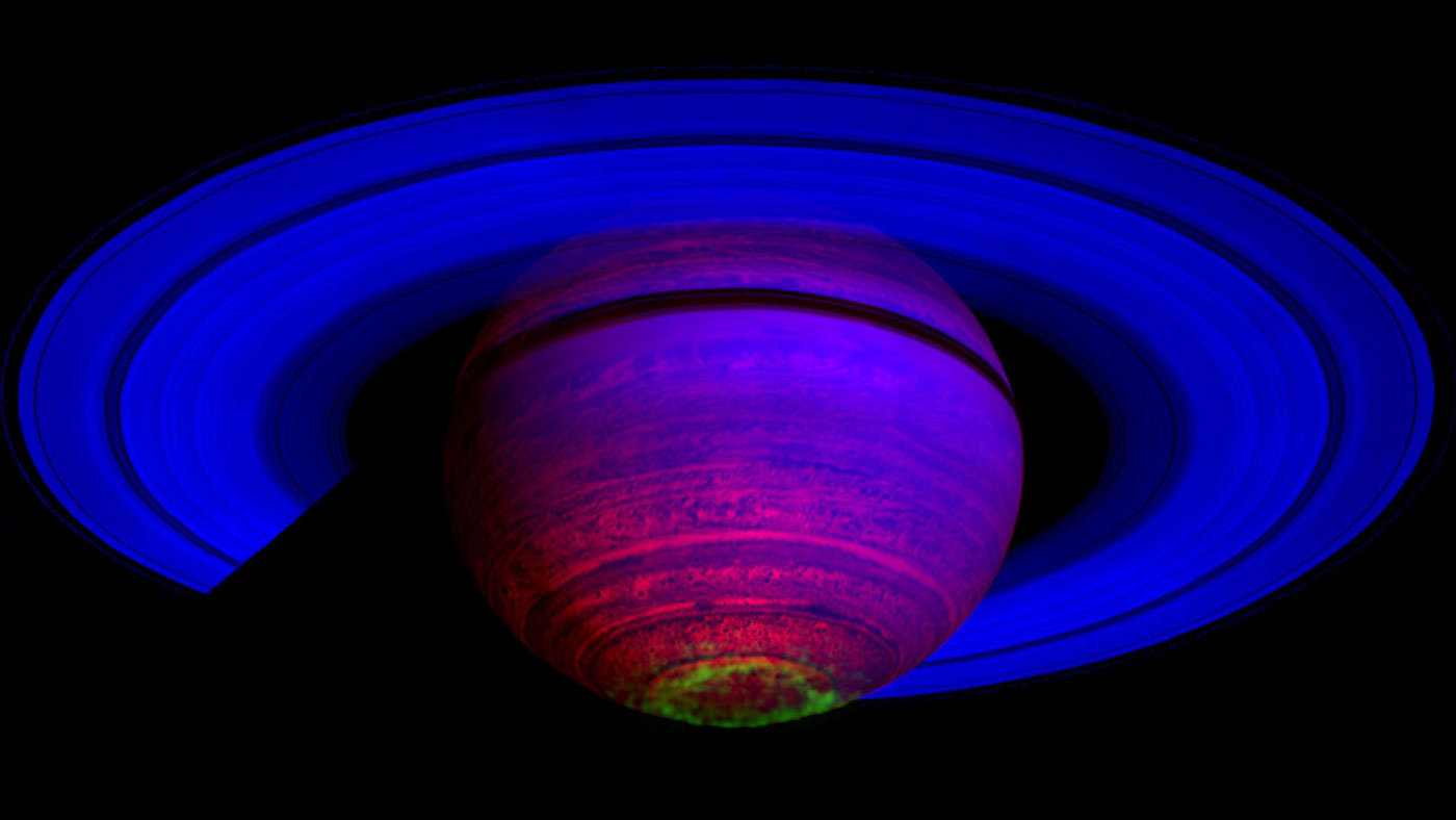 False-color composite image of Saturn
