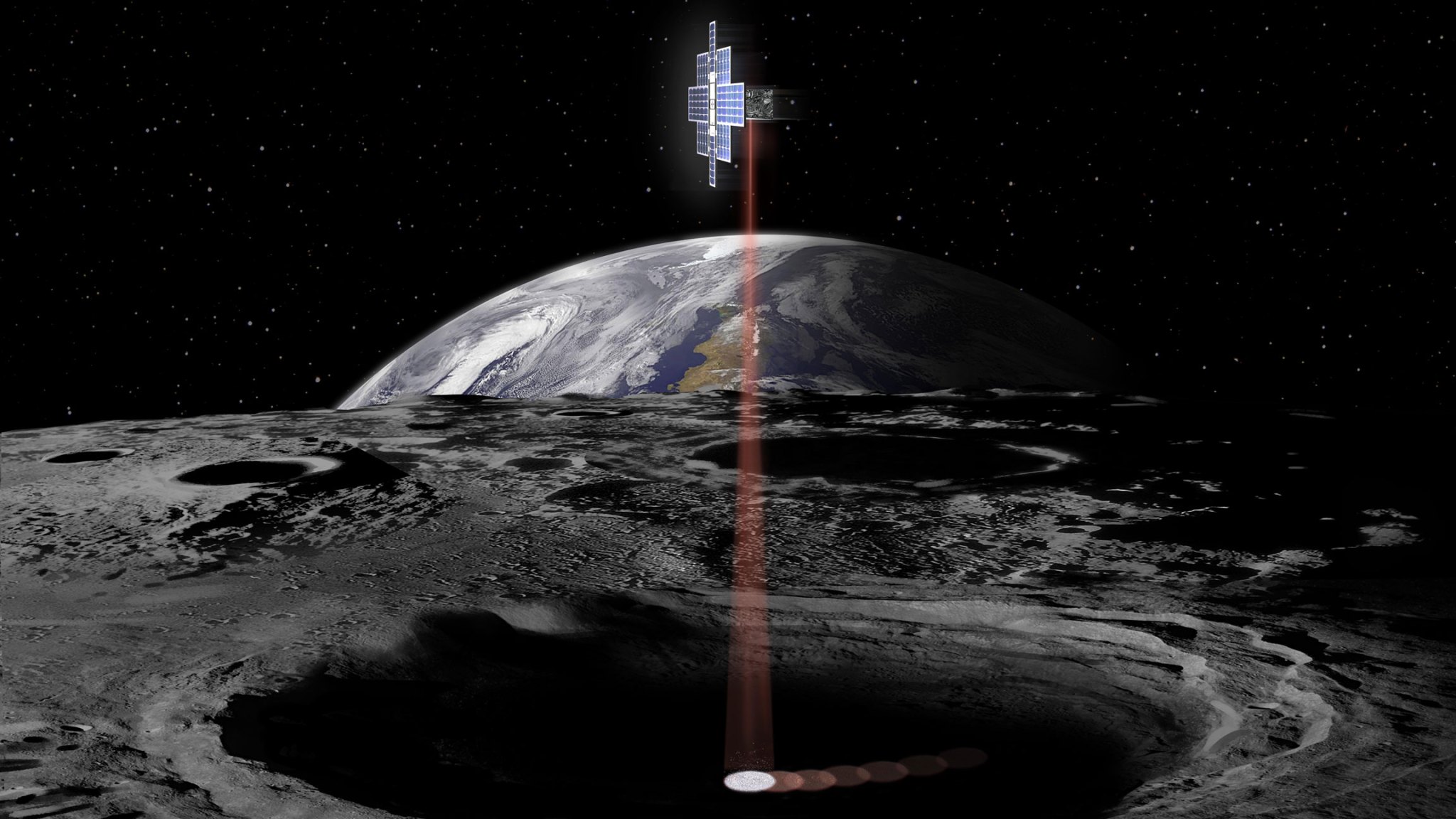 This artist's concept shows the Lunar Flashlight spacecraft