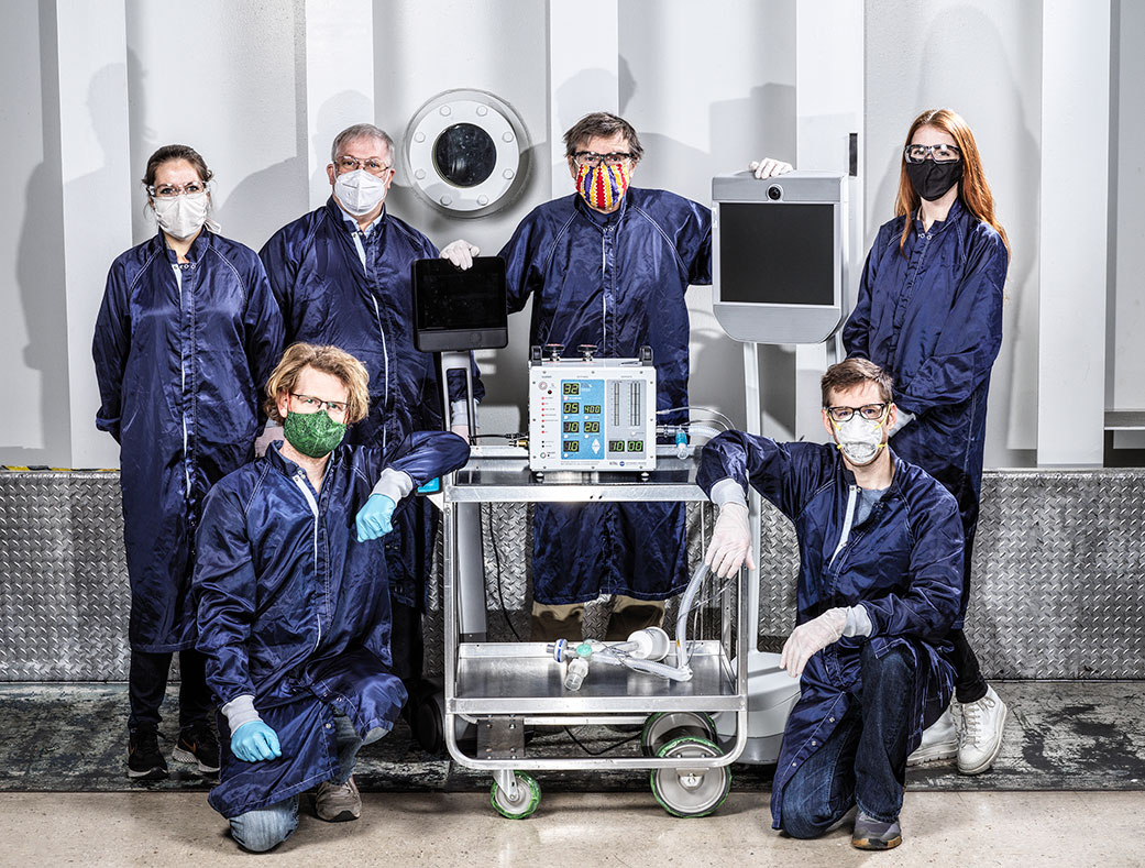 Some of the dozens of engineers involved in creating a ventilator prototype