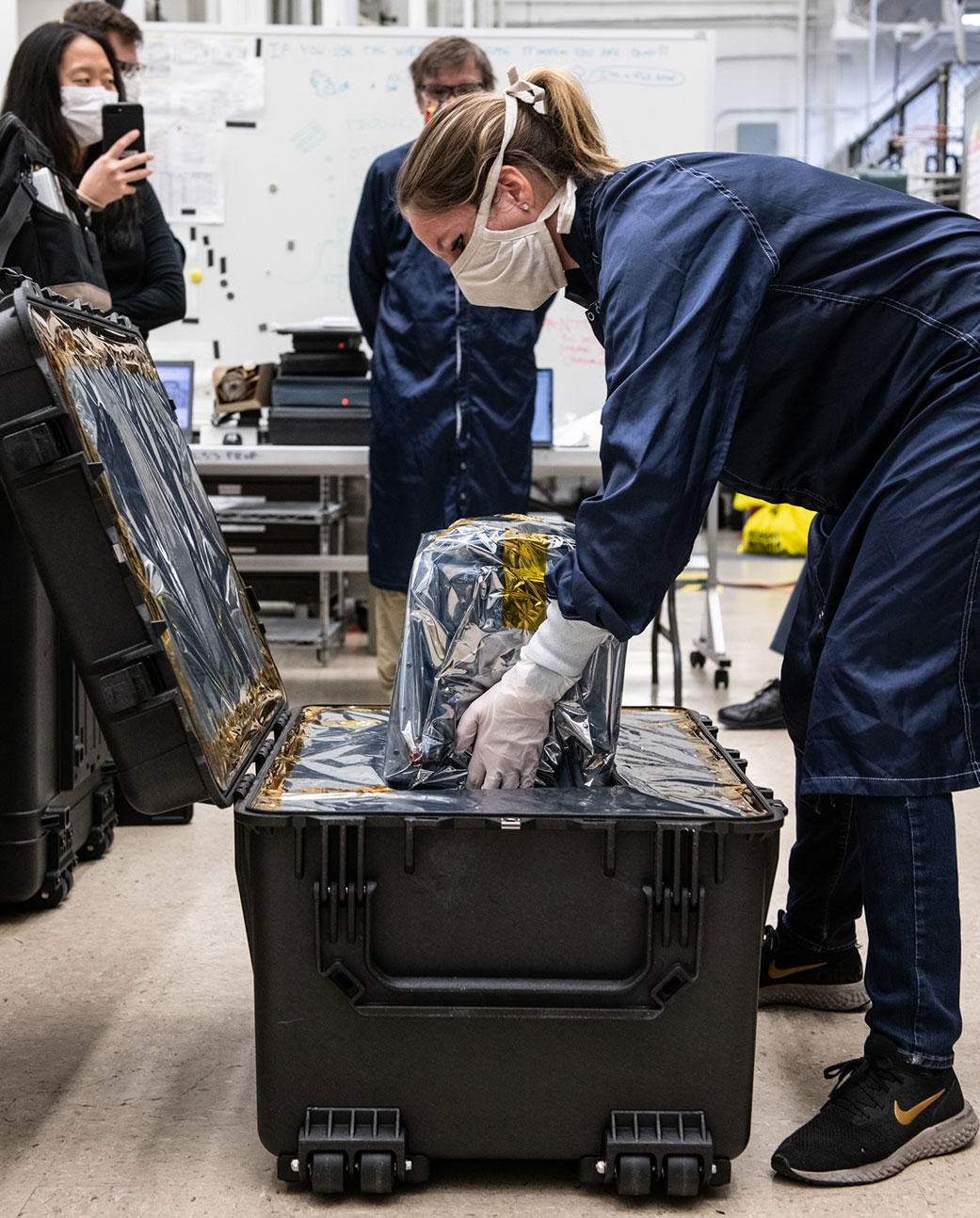 Engineers at NASA's Jet Propulsion Laboratory in Southern California prepare to ship a prototype ventilator