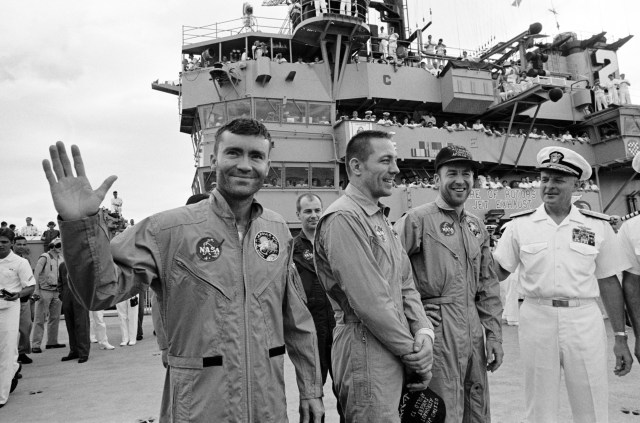 Rear Admiral Donald C. Davis, Commanding Officer of Task Force 130, the Pacific Recovery Forces for the Apollo Missions, welcome
