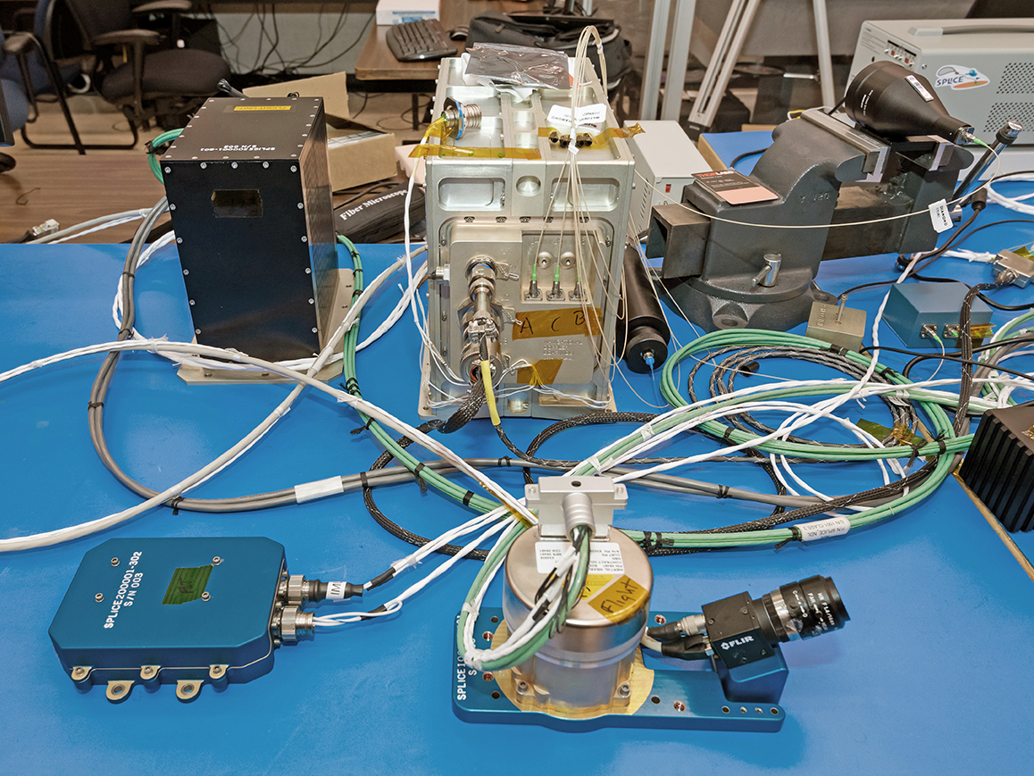 The SPLICE system components prepared for inspection before flight tests.