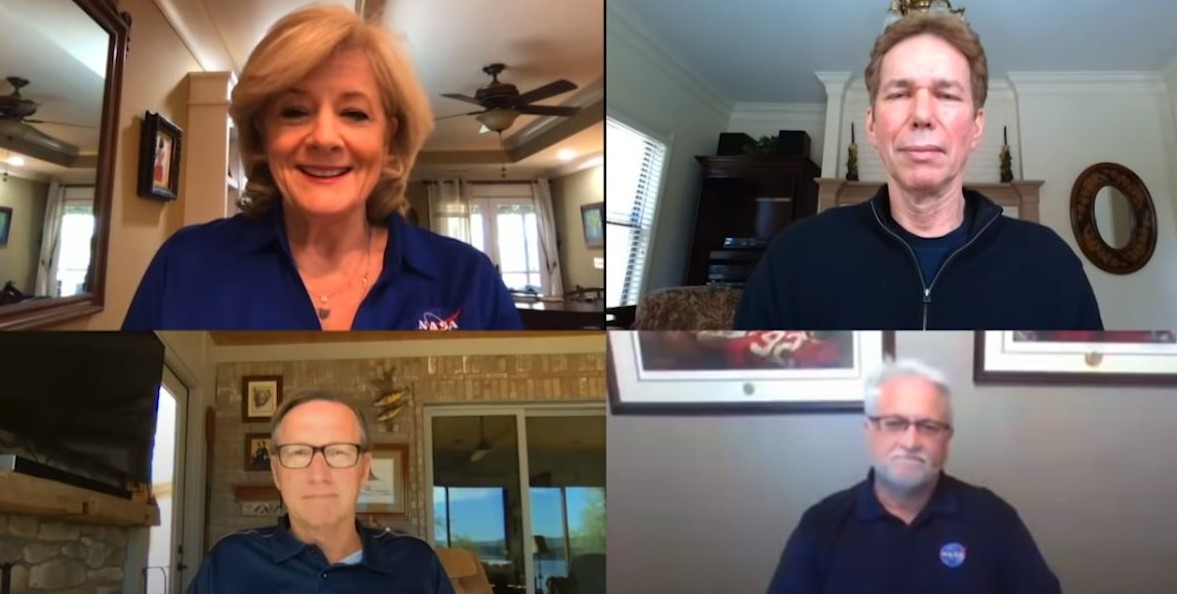 Clockwise from left, Jody Singer,  Paul McConnaughey, Steve Miley and David Thaxton update team members via a virtual town hall.