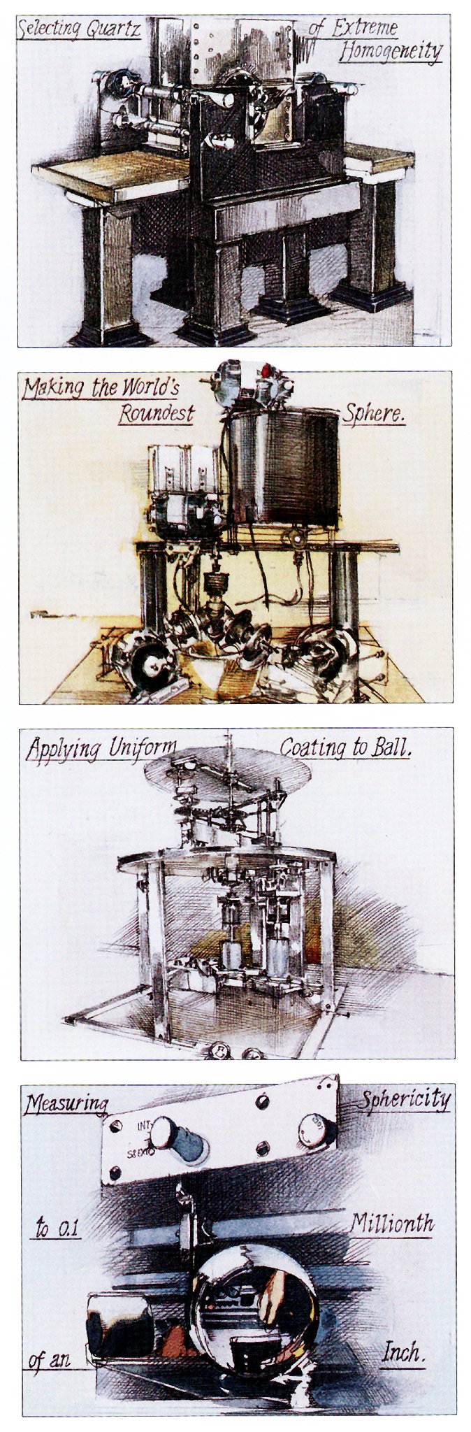Barron Storey illustration of Gravity Probe B rotors.