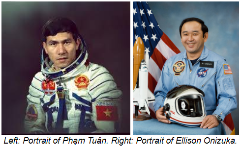 Left: Portrait of Phạm Tuân. Right: Portrait of Ellison Onizuka.