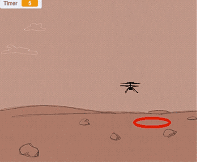 Animated screenshot of a mission success message added to the example video game on Scratch