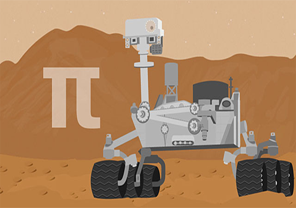 Pi symbol and a cartoon rover on Mars