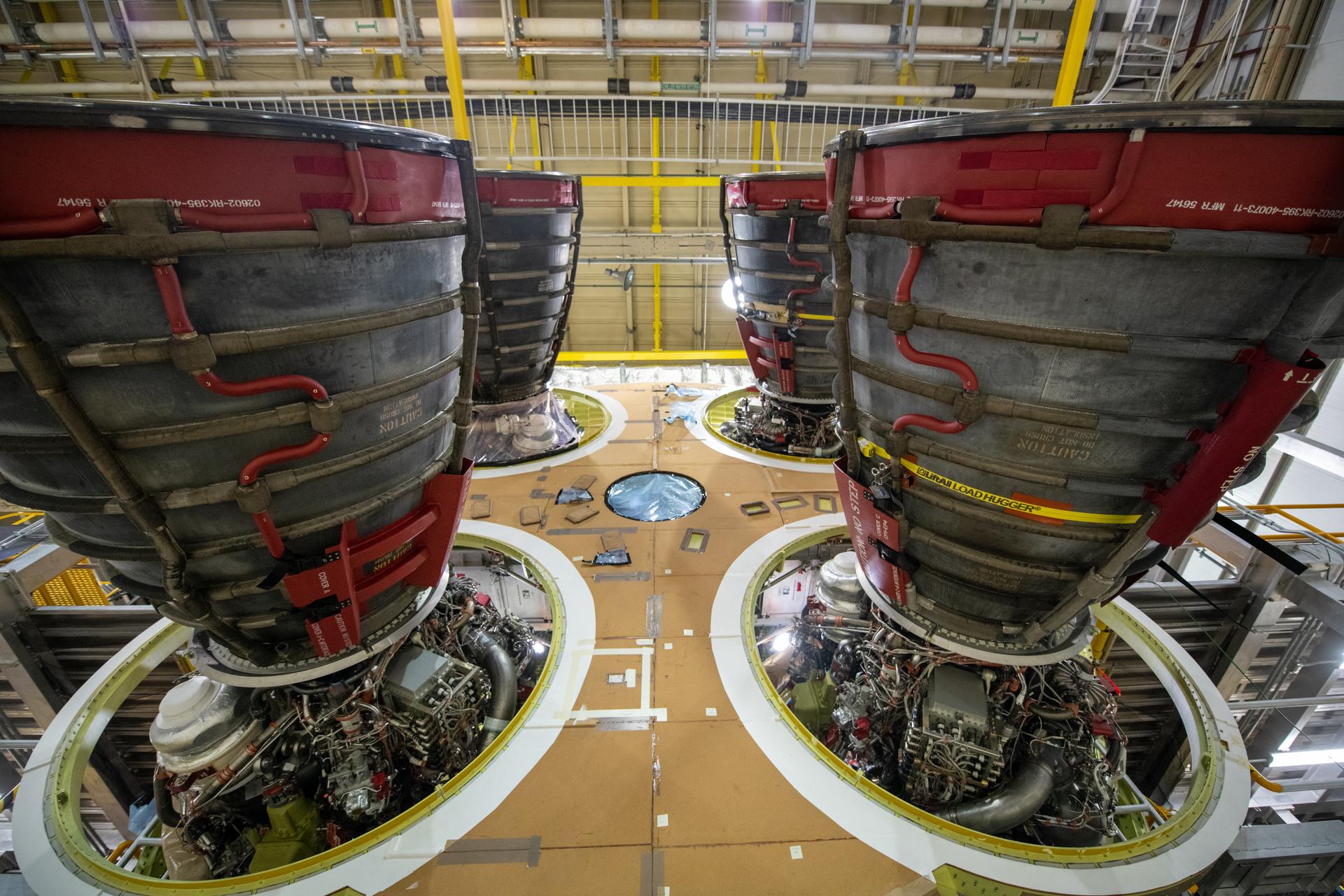 The four RS-25 engines, shown here, are attached to the SLS core stage that will send the Artemis I mission to the Moon.