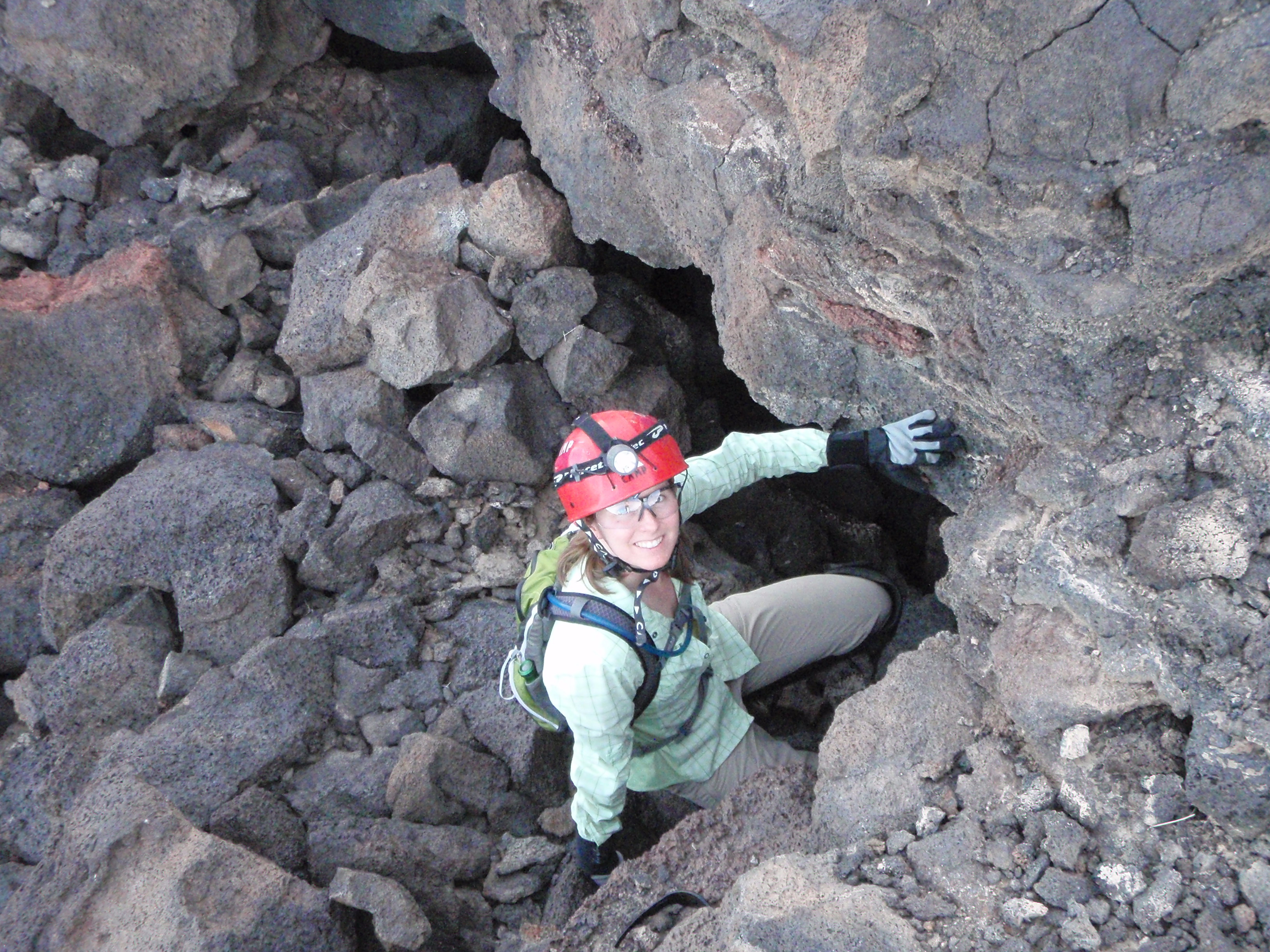 Morgan Cable explores the Pisgah Lava Tube in California's Mojave Desert. 