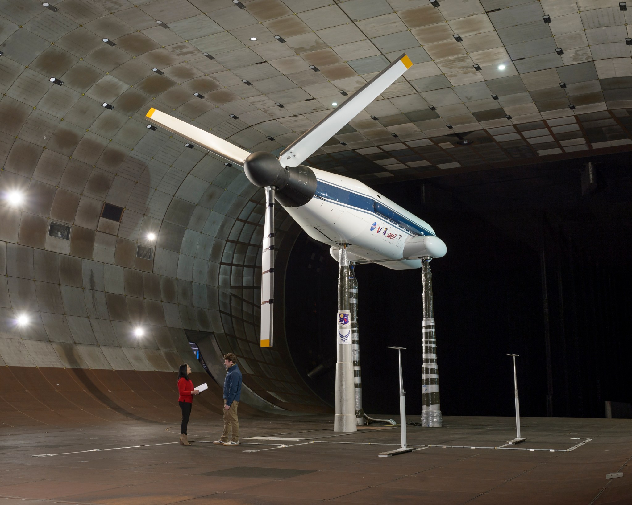 The Tiltrotor Test Rig, a test bed for studying new rotor blades, in a wind tunnel