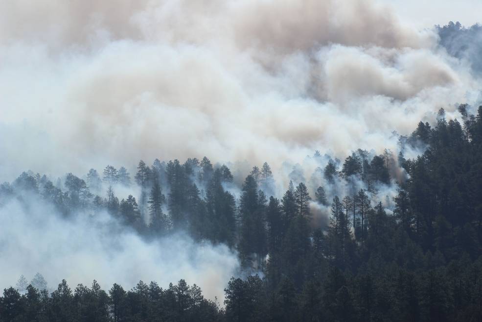 Mangum Fire smoke in forest for June 17, 2020.