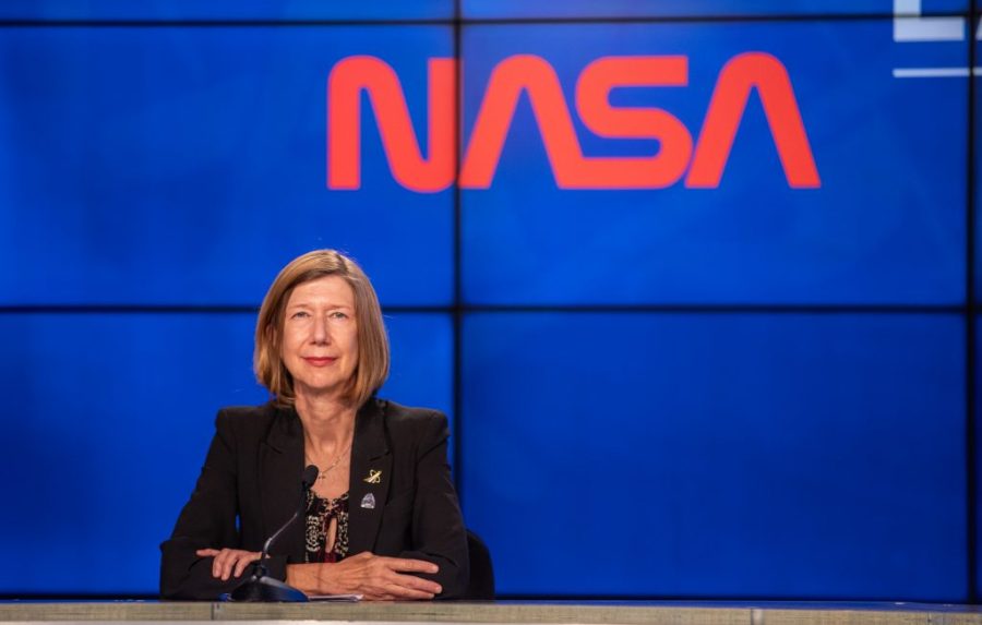 Kathy Lueders, participates in a postlaunch news conference inside the Press Site auditorium at the agencyâs Kennedy Space Center in Florida on May 30, 2020, following the launch of NASAâs SpaceX Demo-2 mission to the International Space Station.