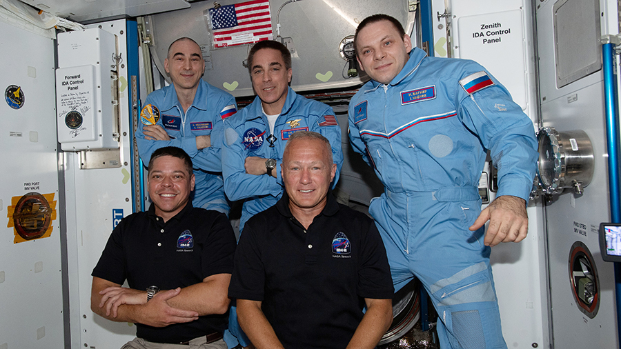 The newly-expanded Expedition 63 crew