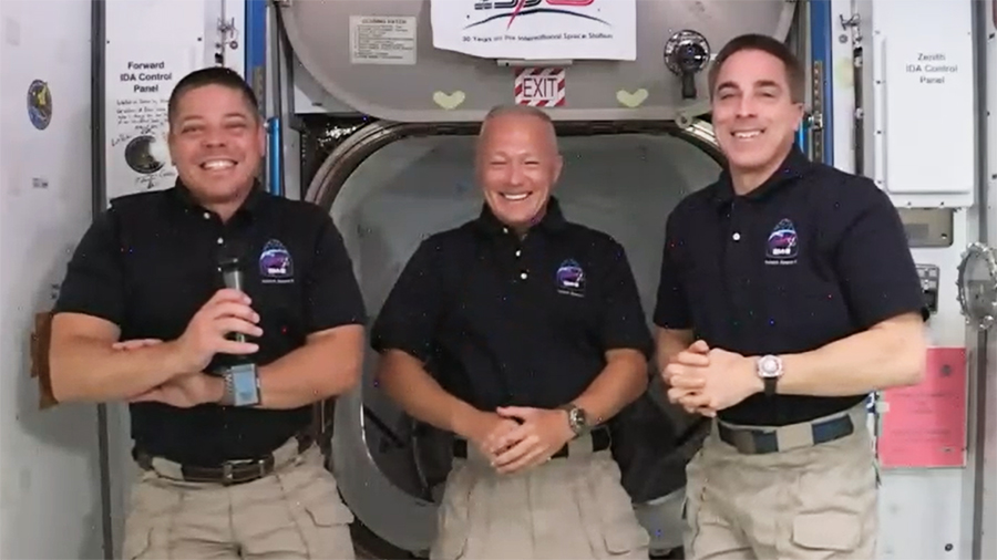 NASA astronauts and Expedition 63 crew members (from left) Bob Behnken, Doug Hurley and Chris Cassidy.