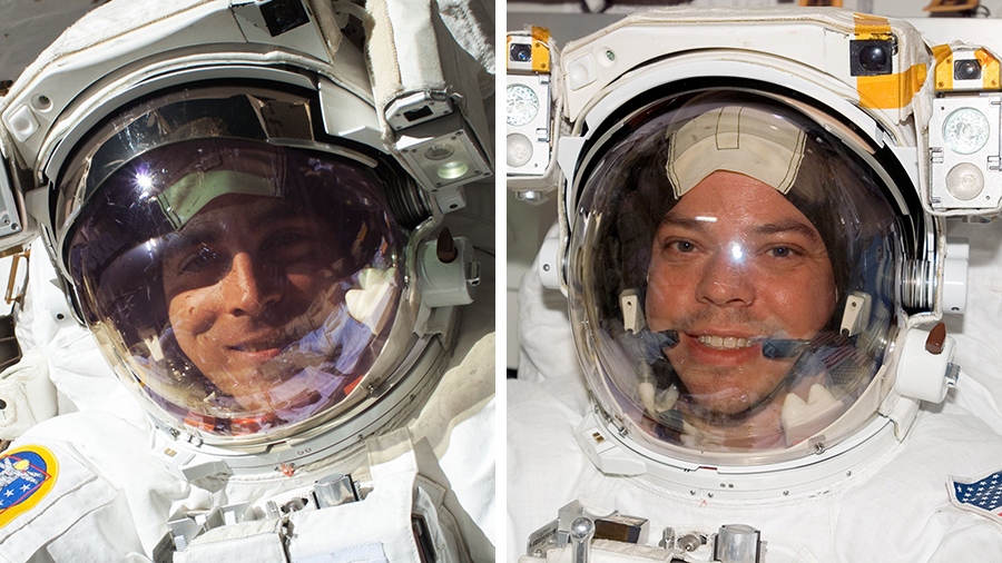 Astronauts (from left) Chris Cassidy and Bob Behnken are pictured during previous spacewalks on earlier missions at the space station.