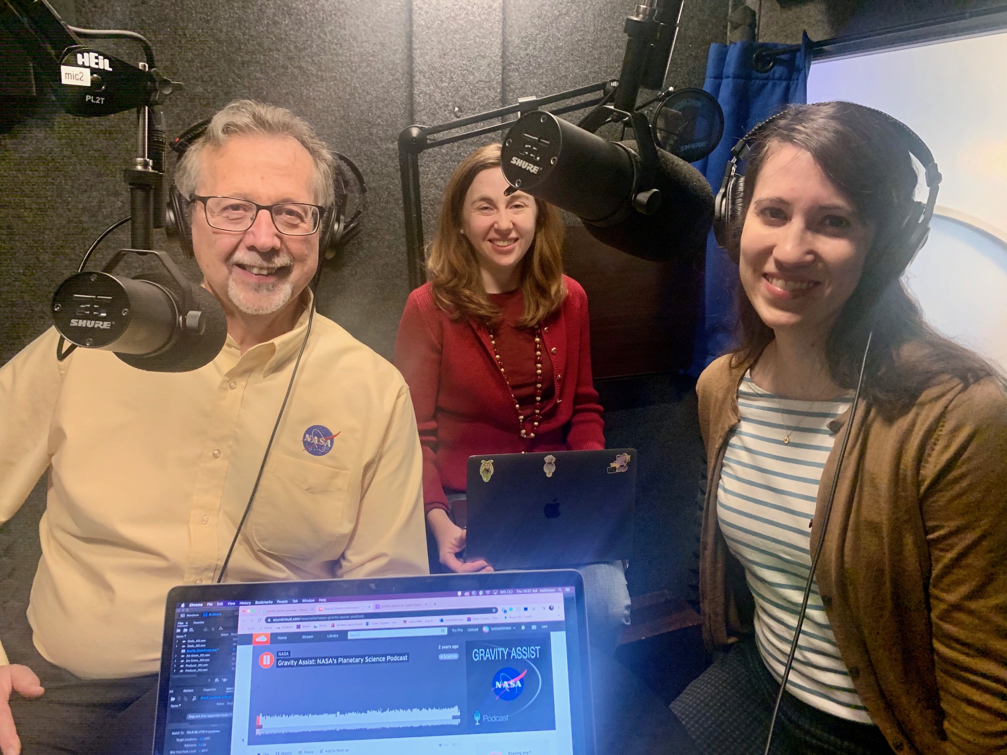From left to right: NASA's chief scientist Jim Green, Gravity Assist producer Elizabeth Landau, and astrophysicist Giada Arney. 